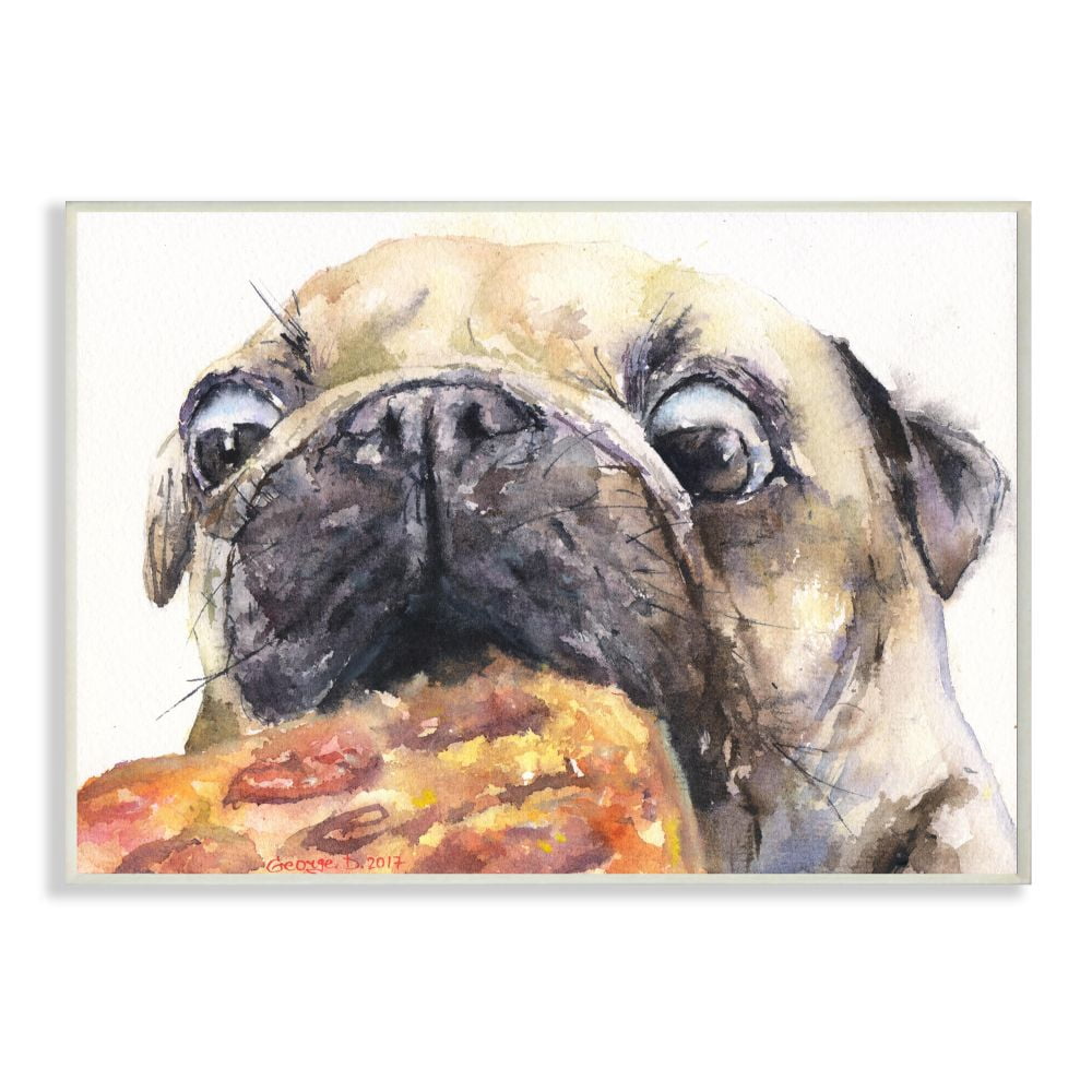 Stupell Industries Pug And Pizza Funny Dog Pet Animal Watercolor Painting Wall Plaque Art by George Dyachenko