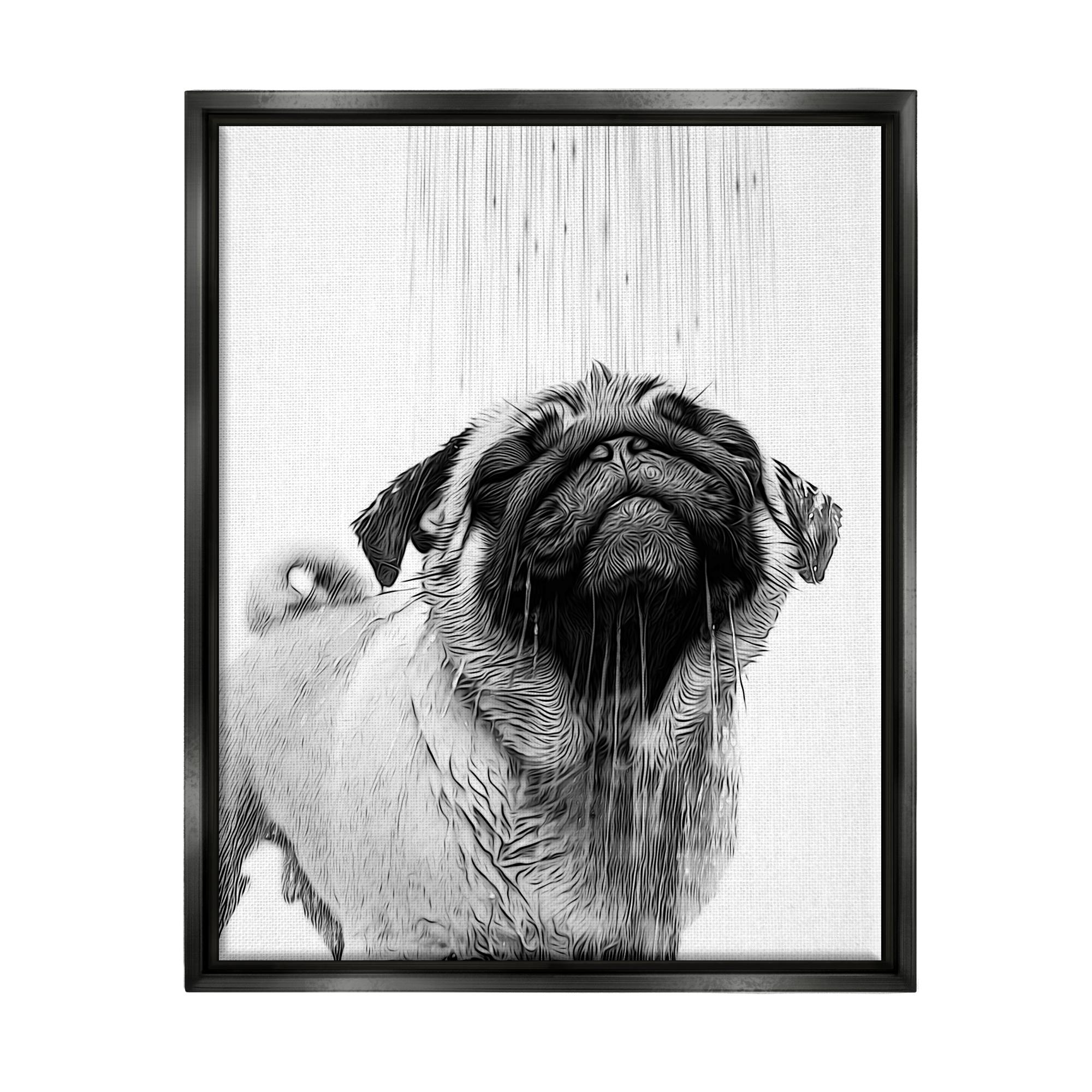Stupell Industries Pug Bathroom Splash Animals & Insects Painting Black Floater Framed Canvas Art Print Wall Art, 17 x 21