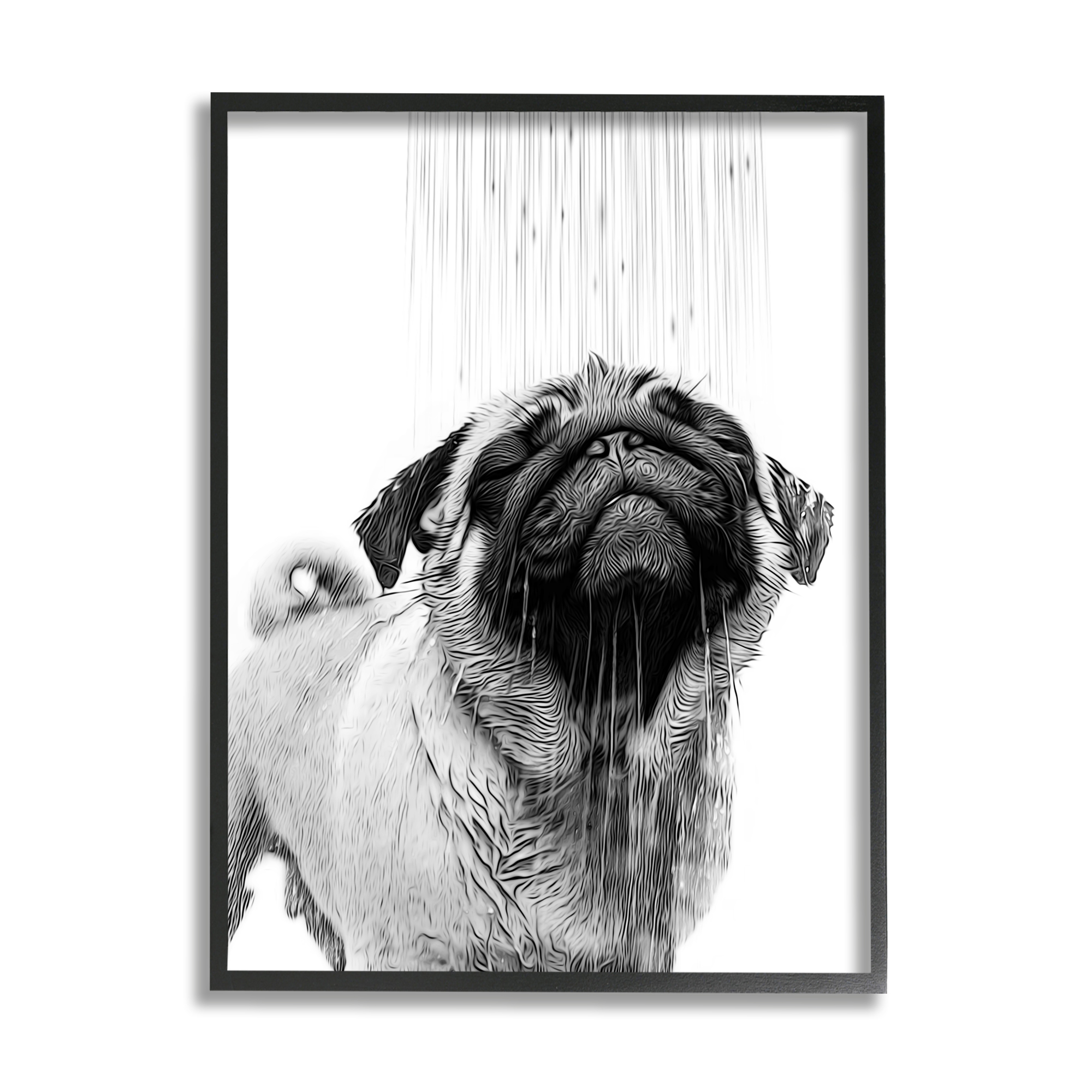 Stupell Industries Pug Bathroom Splash Animals & Insects Painting Black Framed Art Print Wall Art, 16 x 20