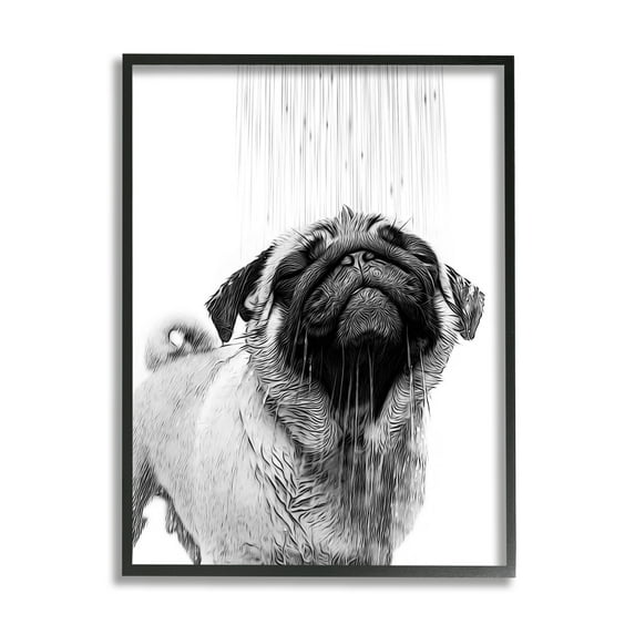 Stupell Industries Pug Bathroom Splash Animals & Insects Painting Black Framed Art Print Wall Art, 16 x 20