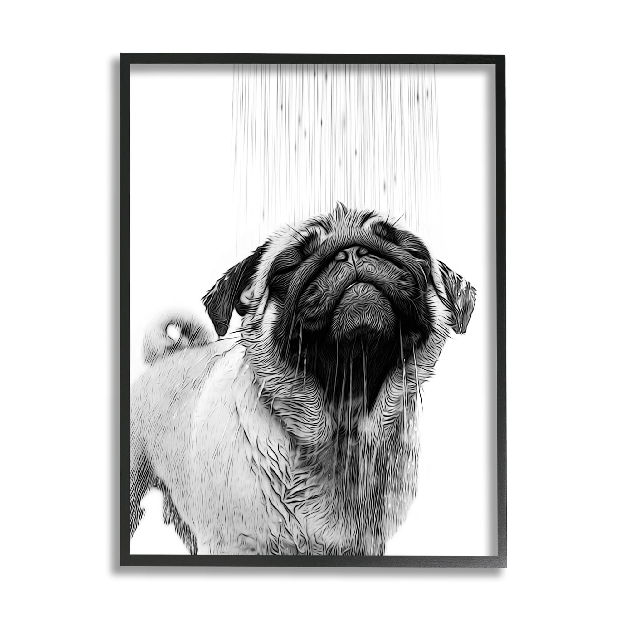 Stupell Industries Pug Bathroom Splash Animals & Insects Painting Black Framed Art Print Wall Art, 24 x 30