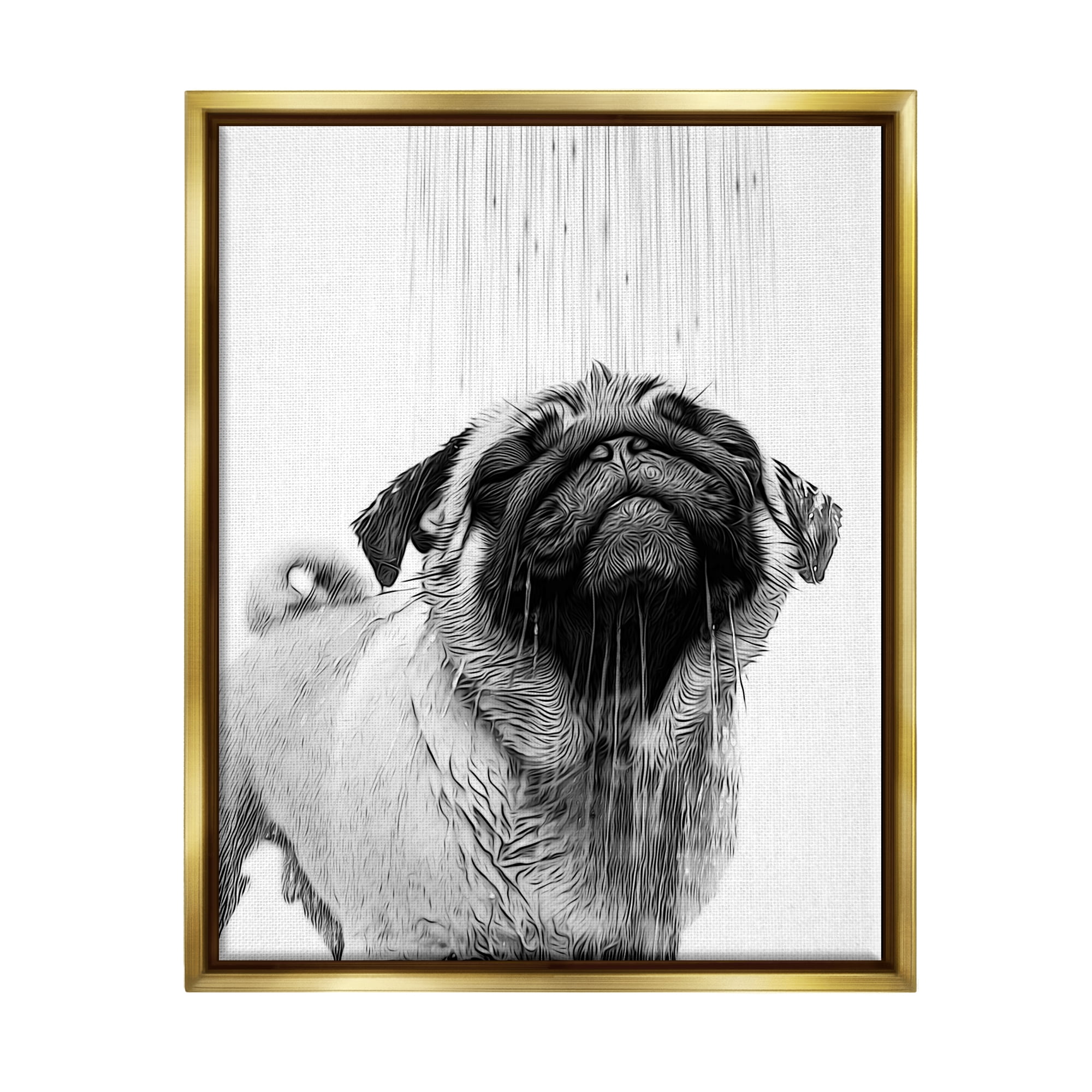 Stupell Industries Pug Bathroom Splash Animals & Insects Painting Gold Floater Framed Canvas Art Print Wall Art, 17 x 21