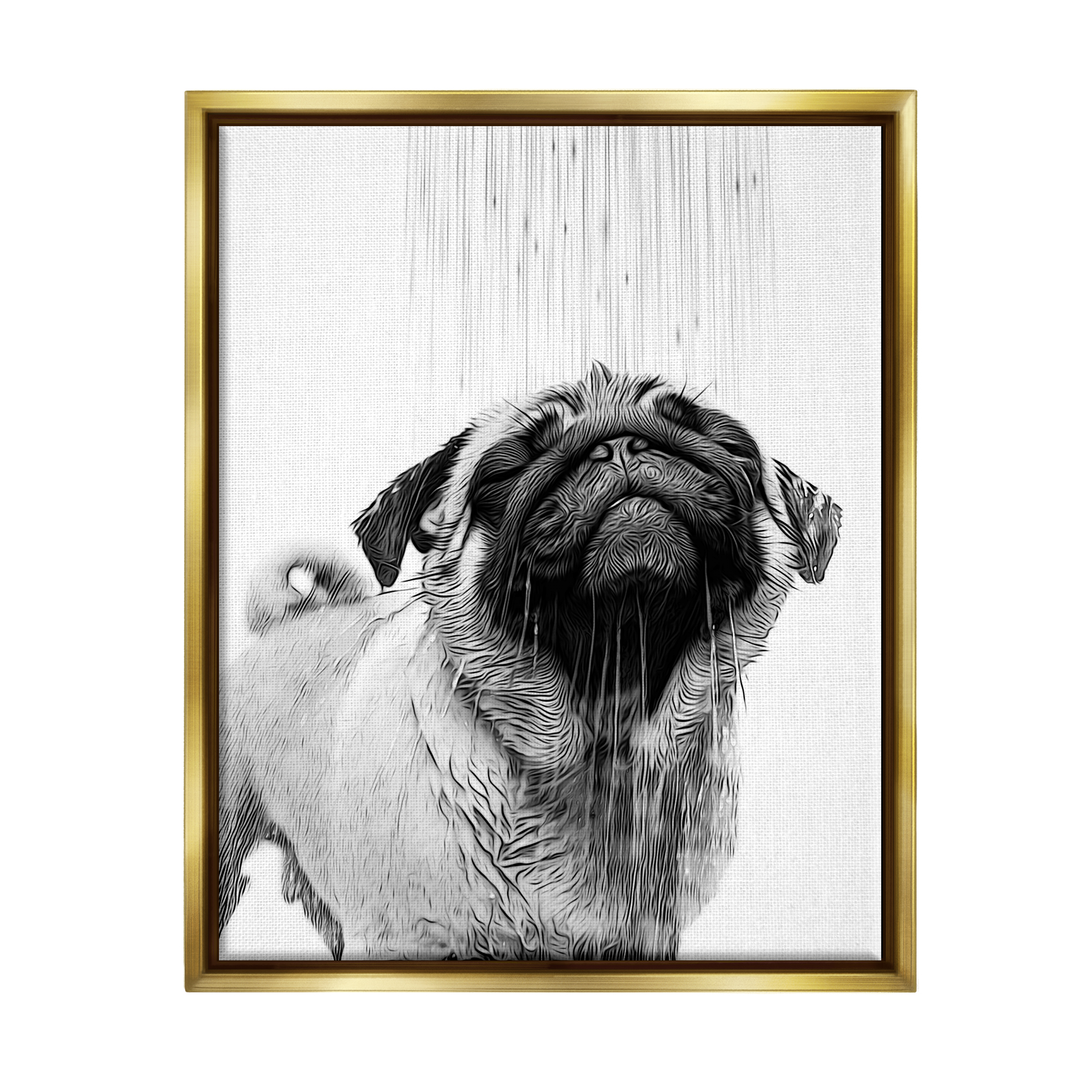 Stupell Industries Pug Bathroom Splash Animals & Insects Painting Gold Floater Framed Canvas Art Print Wall Art, 25 x 31