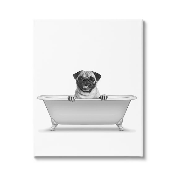 Stupell Industries Pug Dog In Tub Bathroom Pet Animals & Insects Painting Gallery Wrapped Canvas Print Wall Art