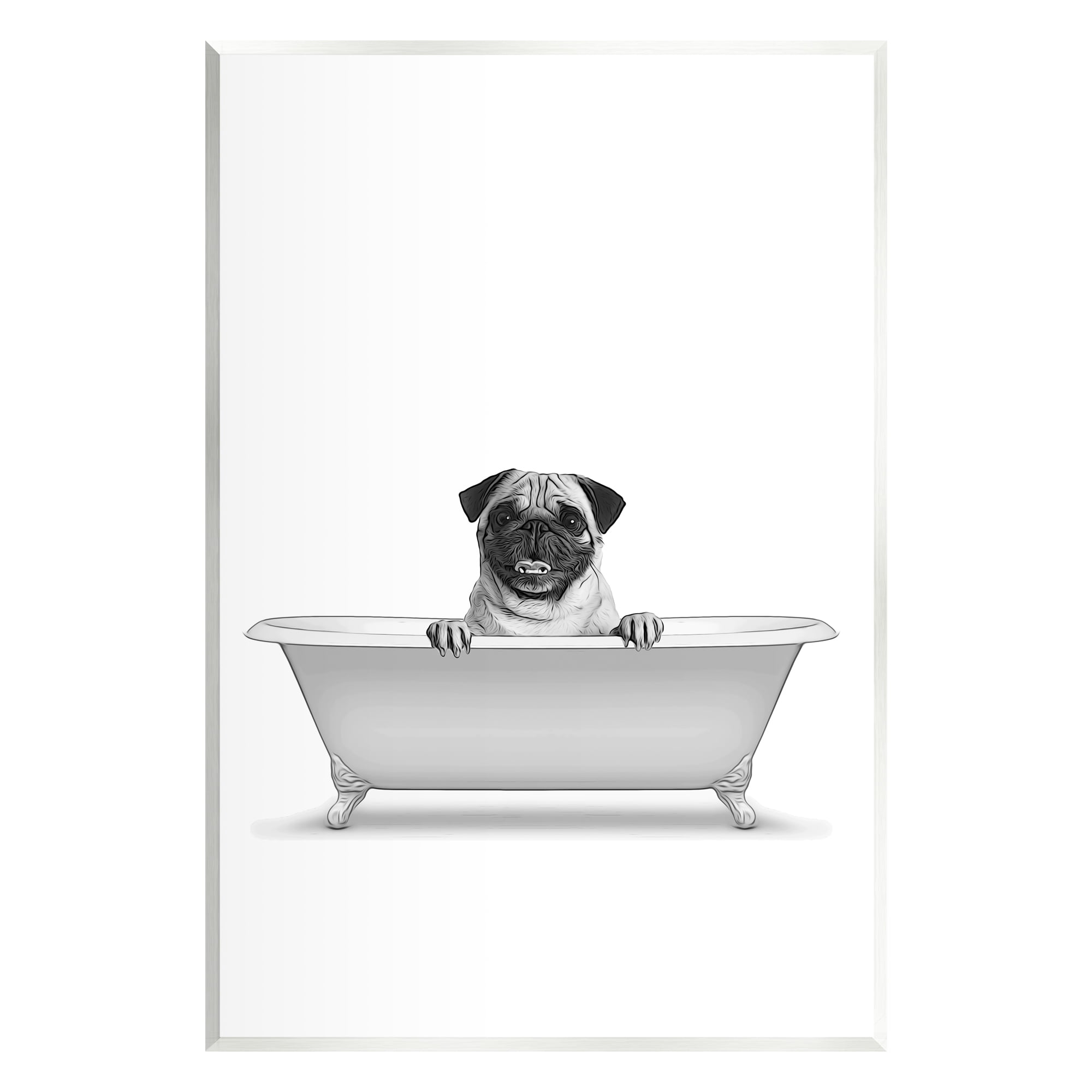 Stupell Industries Pug Dog In Tub Bathroom Pet Animals & Insects Painting Unframed Art Print Wall Art
