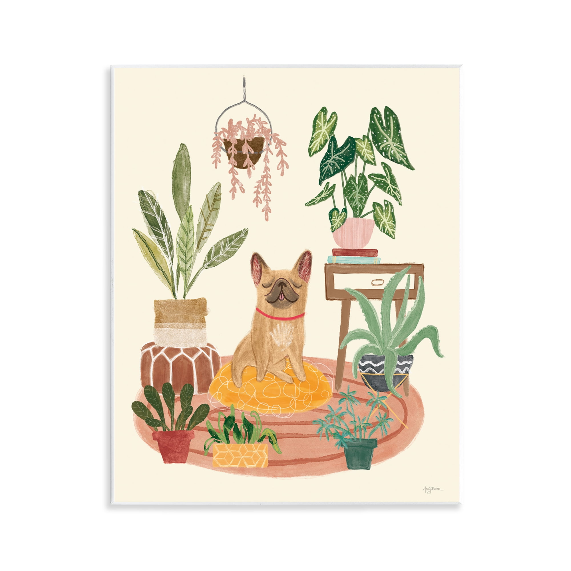 Stupell Industries Pug Dog with Plants Animals & Insects Painting Unframed Art Print Wall Art, 11 x 14