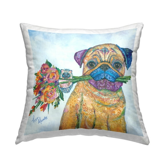 Stupell Industries Pug Flower Bouquet Hedgehog Animals Square Decorative Printed Throw Pillow, 18 x 18,