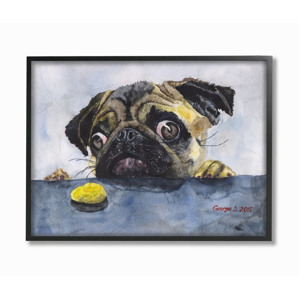 Stupell Industries Pug Funny Dog Pet Animal Watercolor Painting Framed Giclee Texturized Art by George Dyachenko