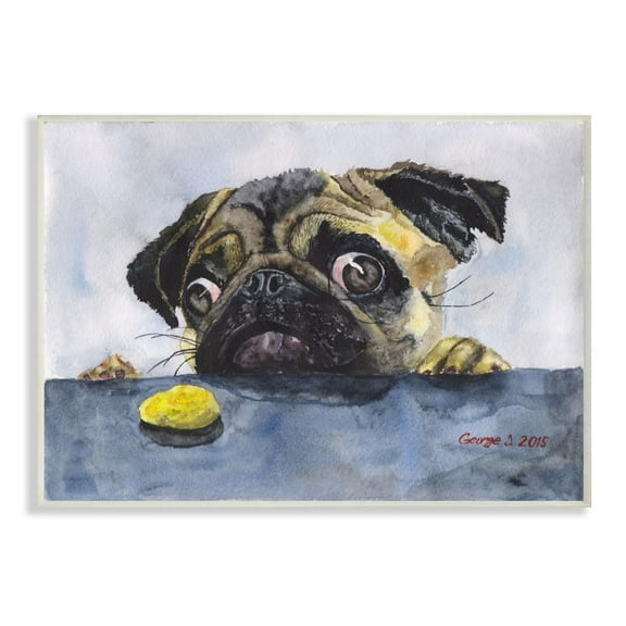 Stupell Industries Pug Funny Dog Pet Animal Watercolor Painting Wall Plaque Art by George Dyachenko