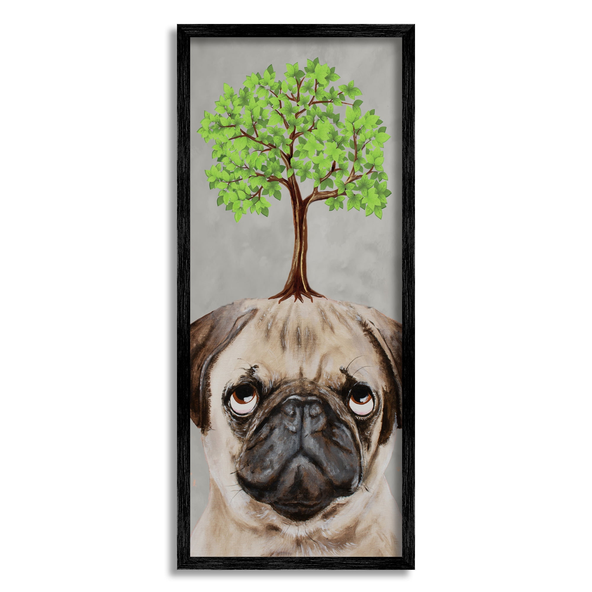 Stupell Industries Pug Growing Tree Portrait Animals & Insects Painting Black Framed Art Print Wall Art