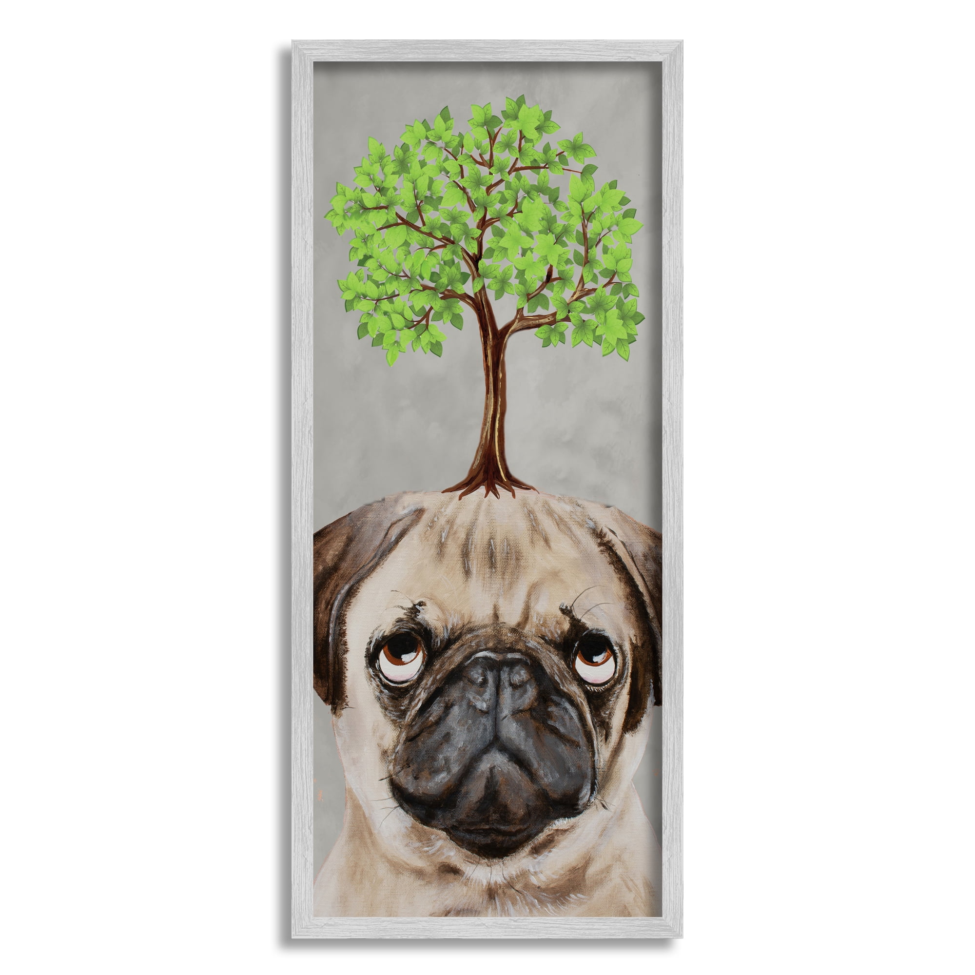Stupell Industries Pug Growing Tree Portrait Animals & Insects Painting Gray Framed Art Print Wall Art