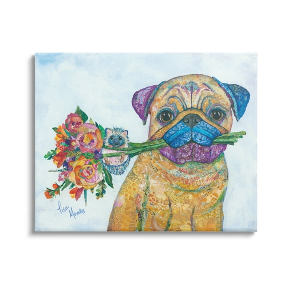Stupell Industries Pug & Hedgehog Layered Paisley Patterns Animals Collage Painting Gallery Wrapped Canvas Print Wall Art, Design by Lisa Morales