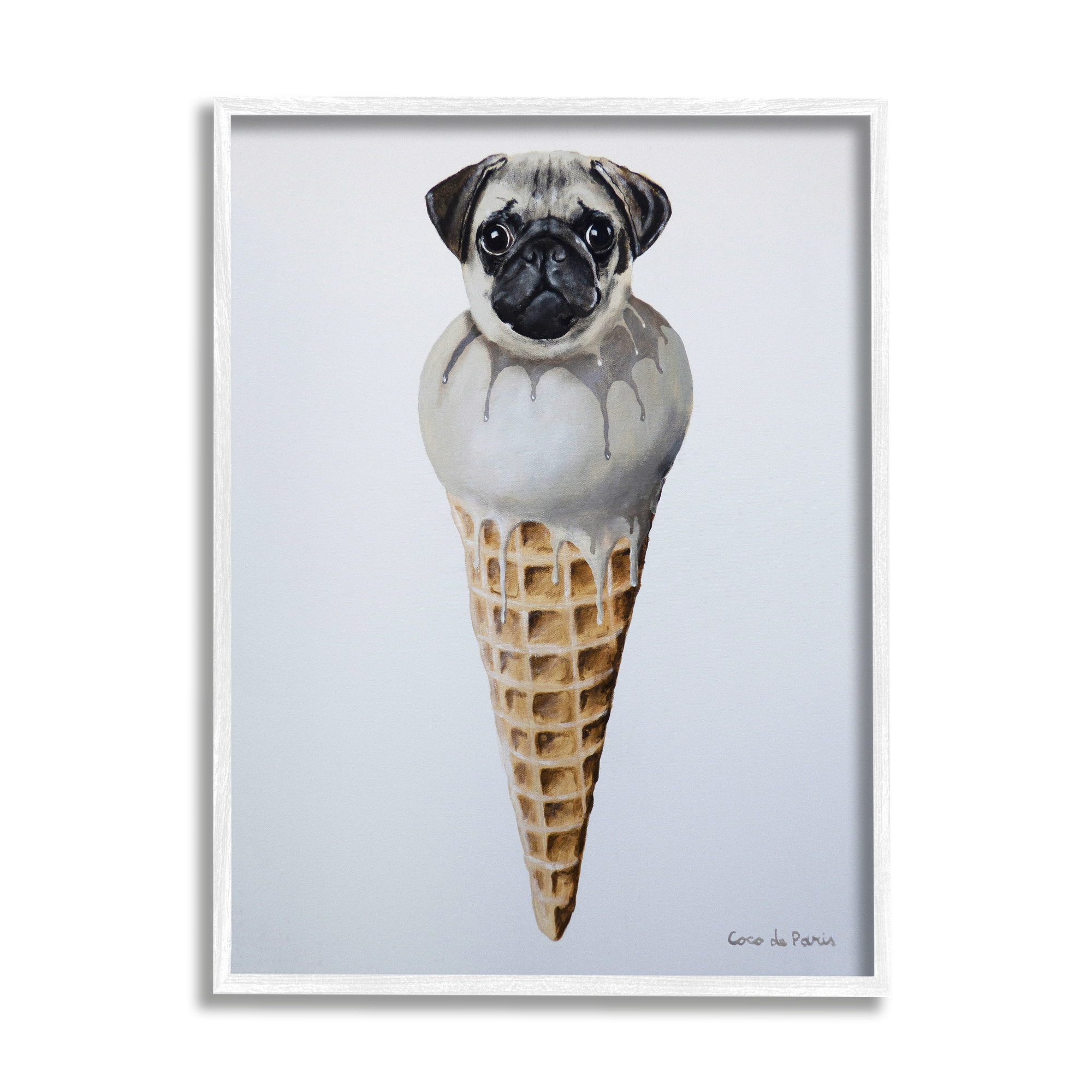 Stupell Industries Pug Ice Cream Cone Dessert Illustration , 16 x 20, Design by Coco de Paris
