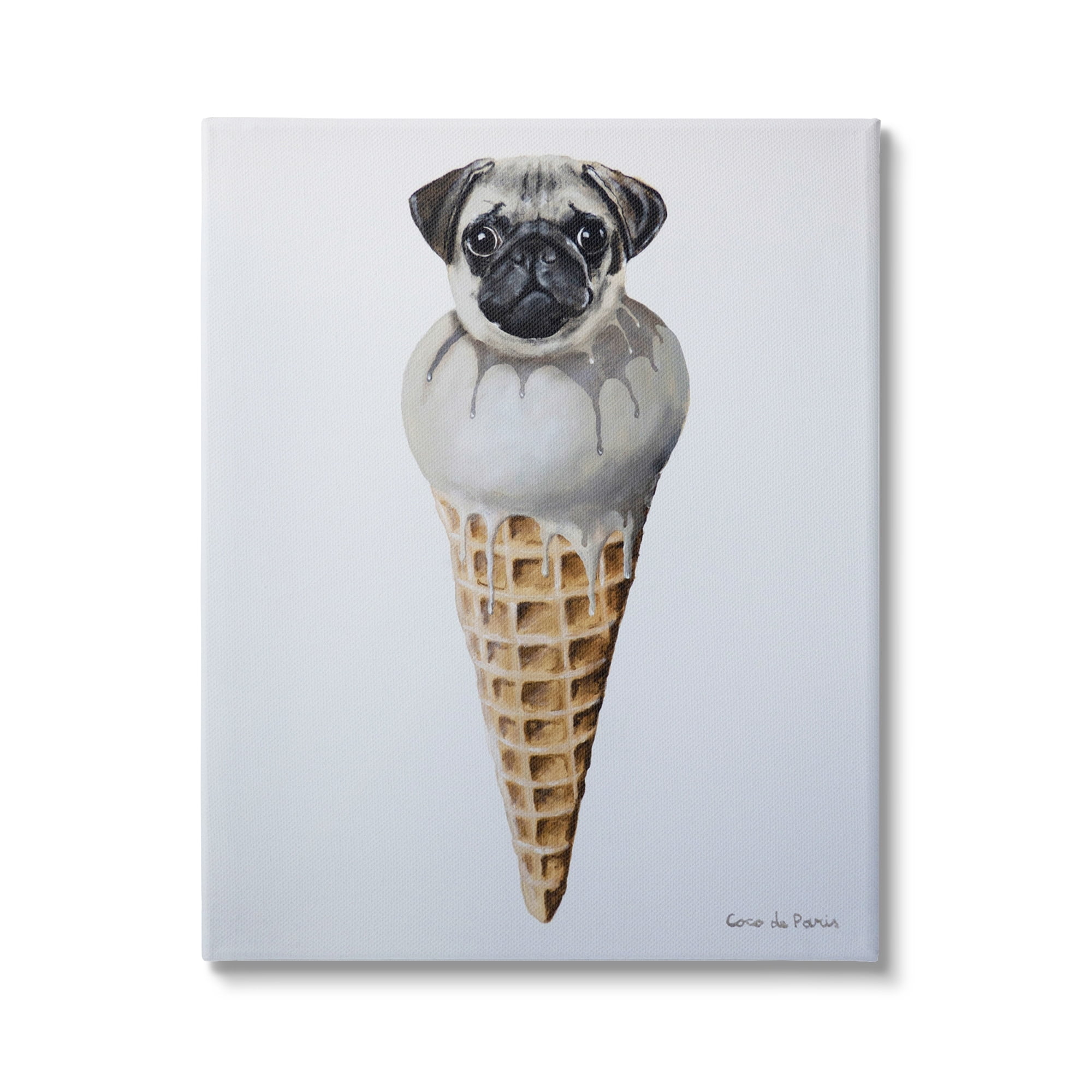 Stupell Industries Pug Ice Cream Cone Dessert Illustration , 36 x 48, Design by Coco de Paris