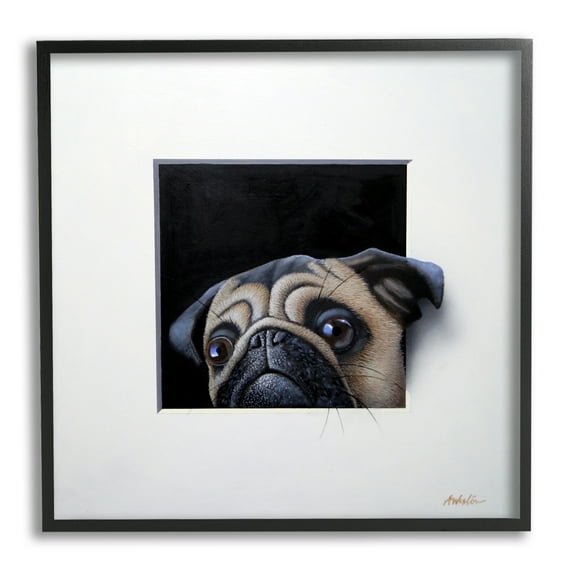Stupell Industries Pug Peeking Optical Illusion Square Detailed Painting Painting Black Framed Art Print Wall Art, Design by Alan Weston