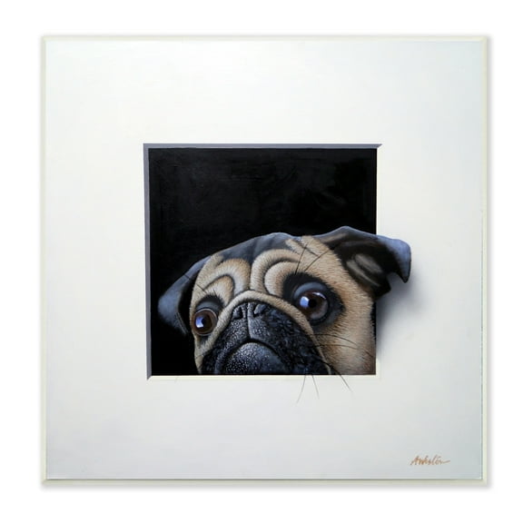 Stupell Industries Pug Peeking Optical Illusion Square Detailed Painting Painting Unframed Art Print Wall Art, Design by Alan Weston