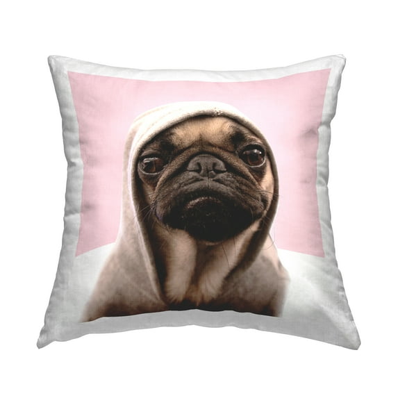 Stupell Industries Pug Puppy Wearing Hoodie Square Decorative Printed Throw Pillow, 18 x 18