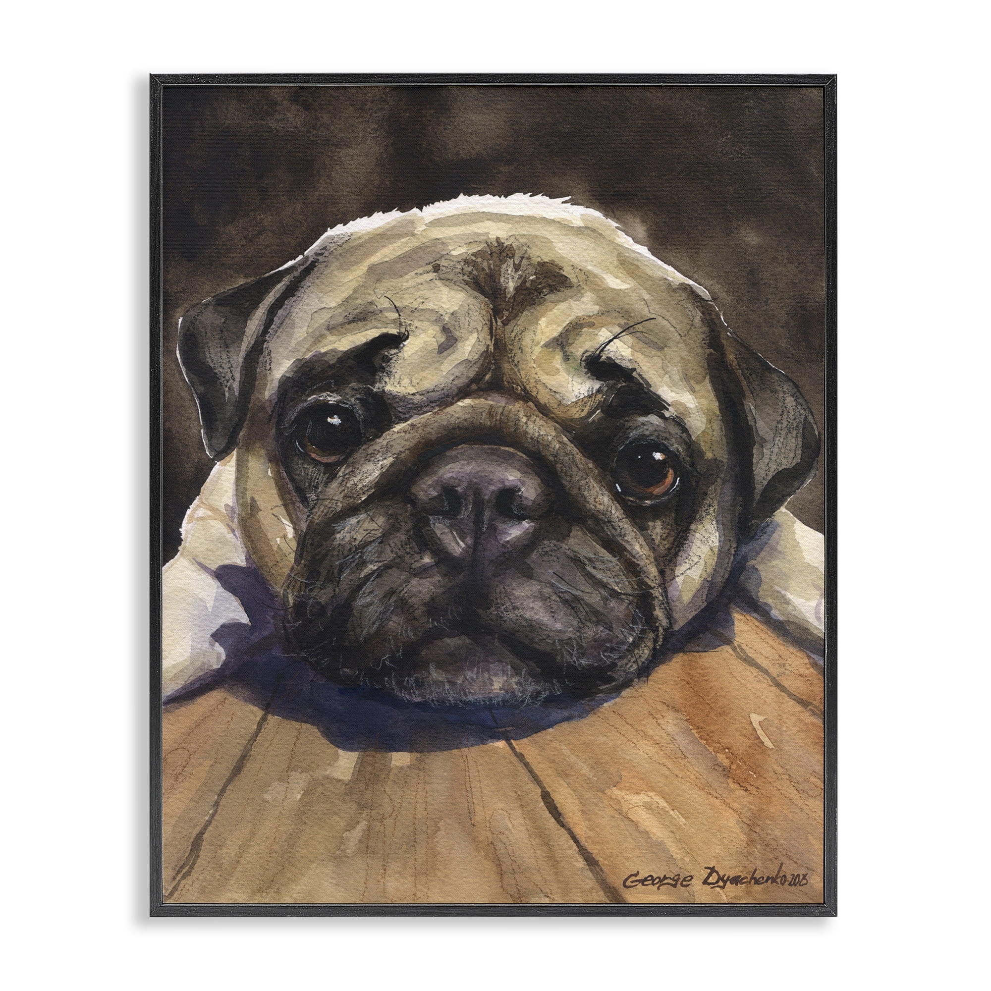 Stupell Industries Pug Soulful Portrait Black Framed Giclee Art, design by George Dyachenko