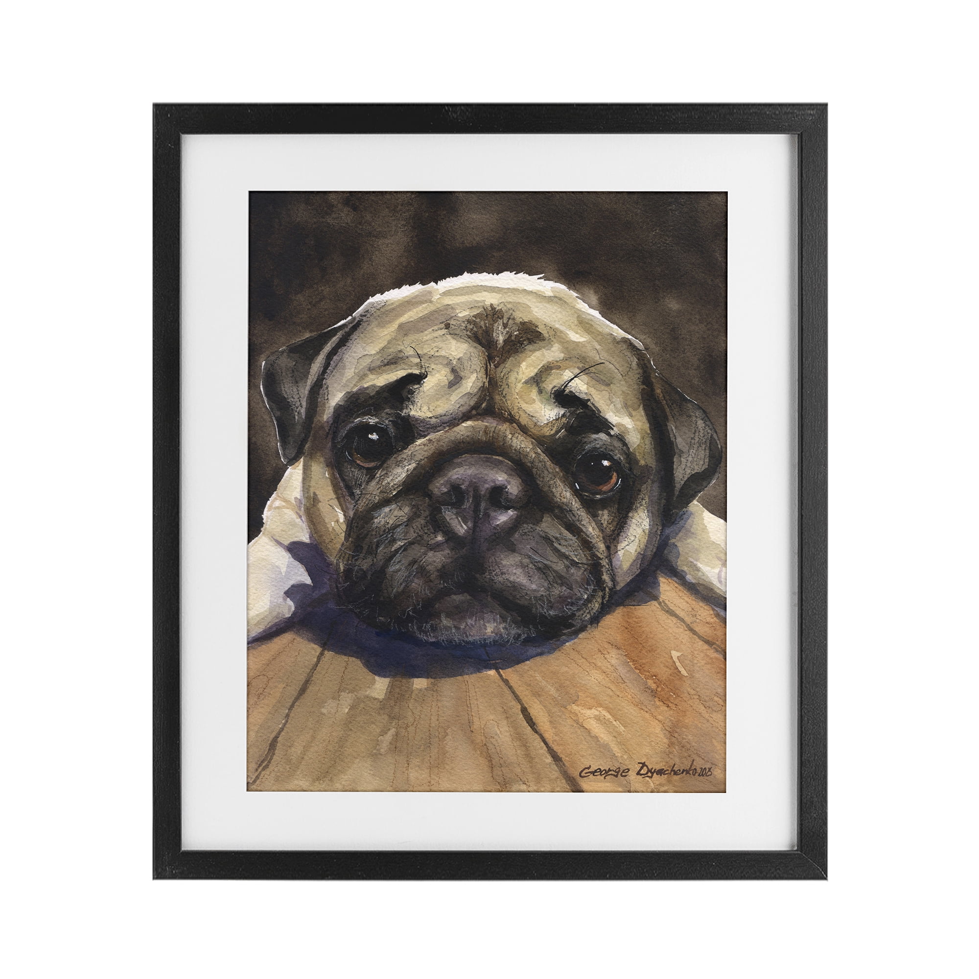 Stupell Industries Pug Soulful Portrait Black Framed Print Under Glass, design by George Dyachenko