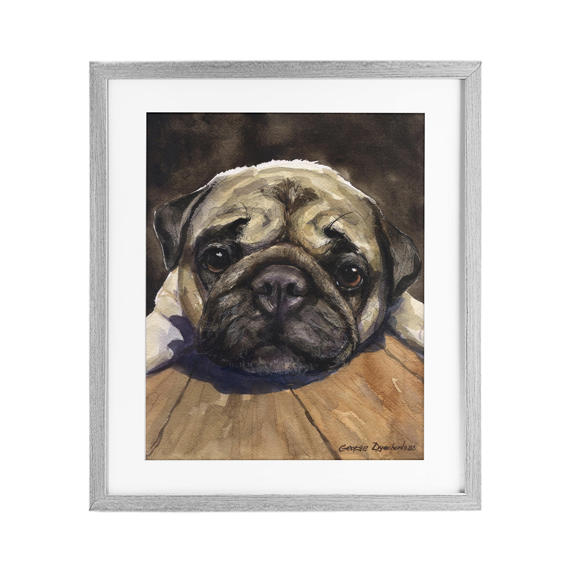 Stupell Industries Pug Soulful Portrait Gray Framed Print Under Glass, design by George Dyachenko