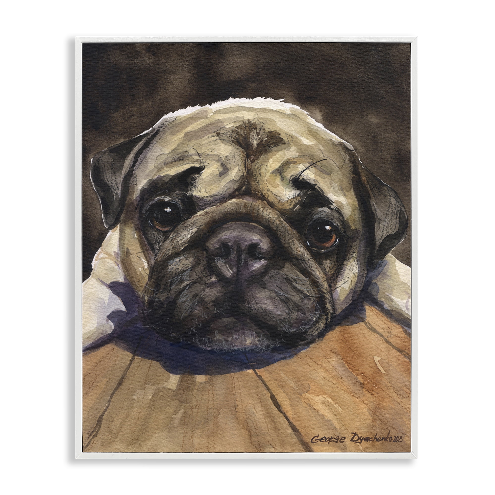 Stupell Industries Pug Soulful Portrait White Framed Giclee Art, design by George Dyachenko