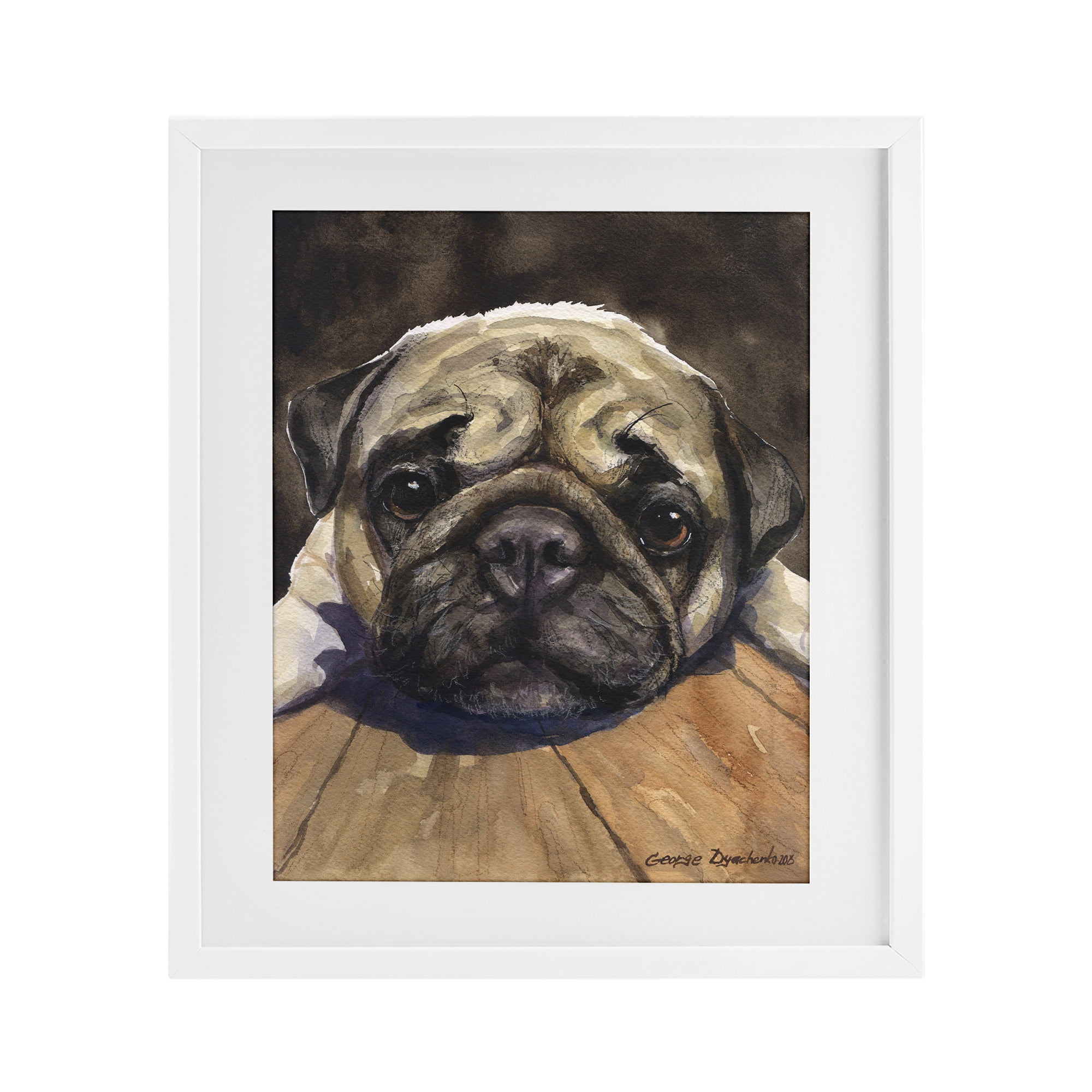 Stupell Industries Pug Soulful Portrait White Framed Print Under Glass, design by George Dyachenko