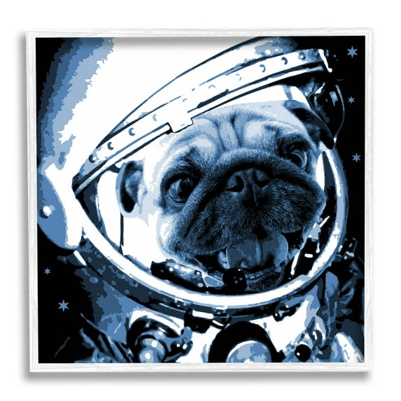 Stupell Industries Pug Space Astronaut Helmet Graphic Art White Framed Art Print Wall Art, Design by Daphne Polselli