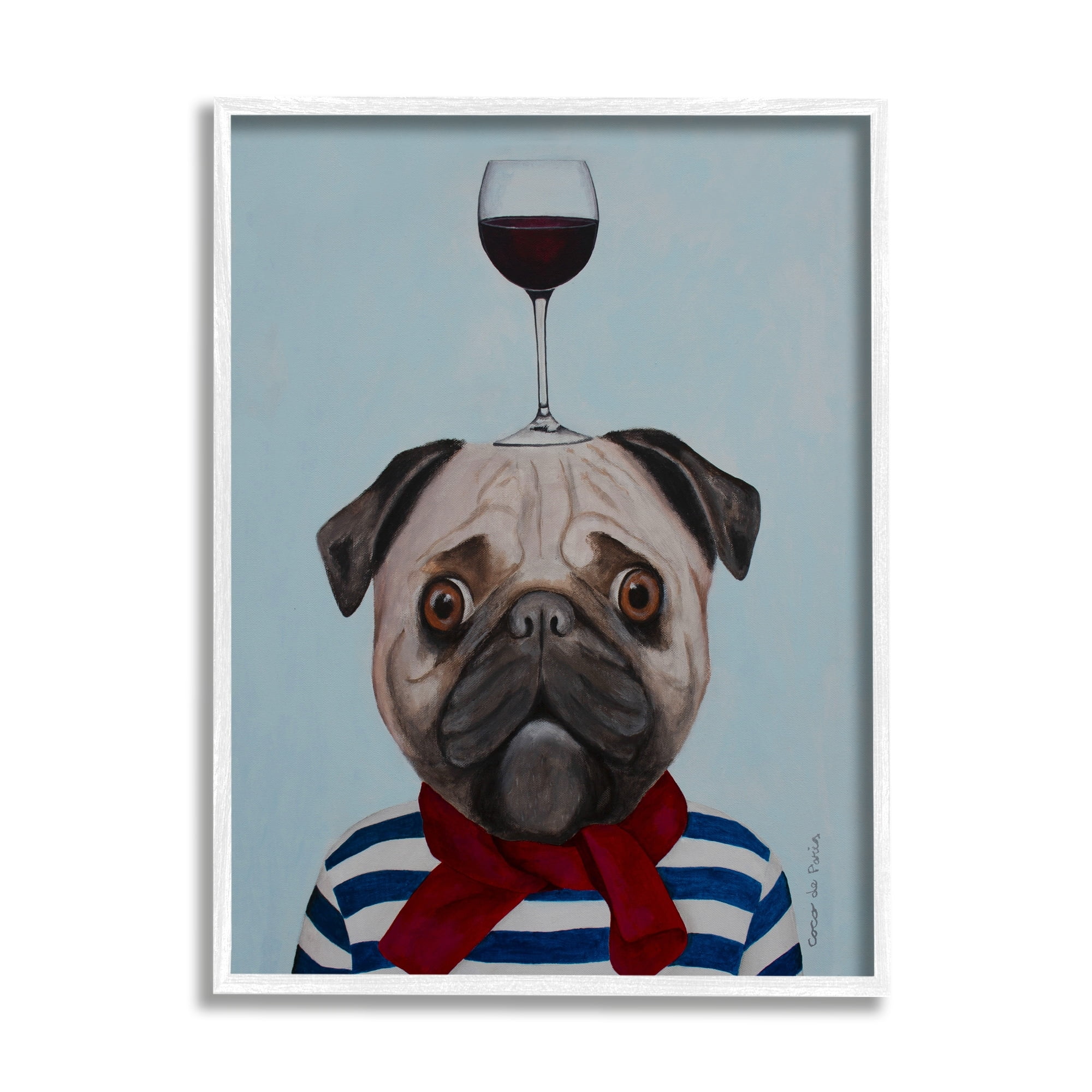 Stupell Industries Pug Wearing Mime Outfit Balancing Wine Glass , 24 x 30, Design by Coco de Paris