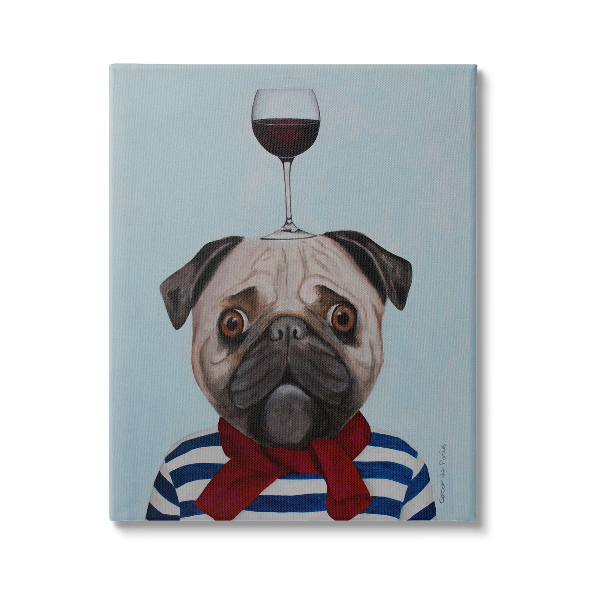 Stupell Industries Pug Wearing Mime Outfit Balancing Wine Glass , 30 x 40, Design by Coco de Paris