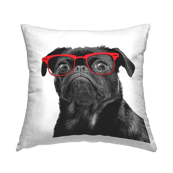 Stupell Industries Pug With Red Glasses Square Decorative Printed Throw Pillow, 18 x 18