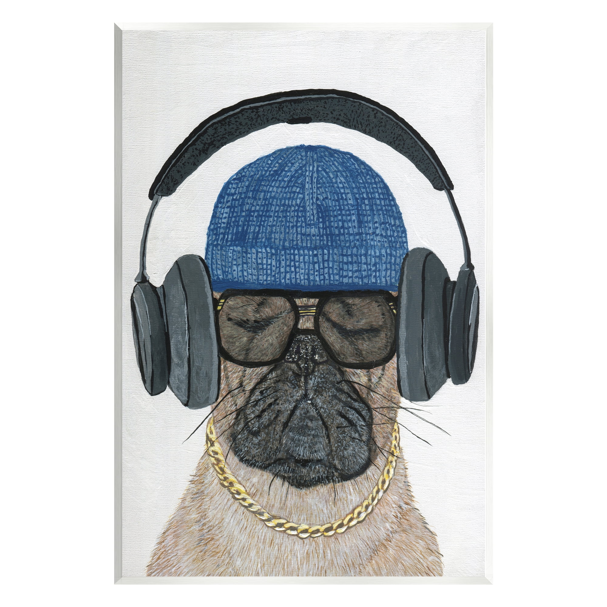 Stupell Industries Pug in Headphones Animals & Insects Painting Unframed Art Print Wall Art, 10 x 15