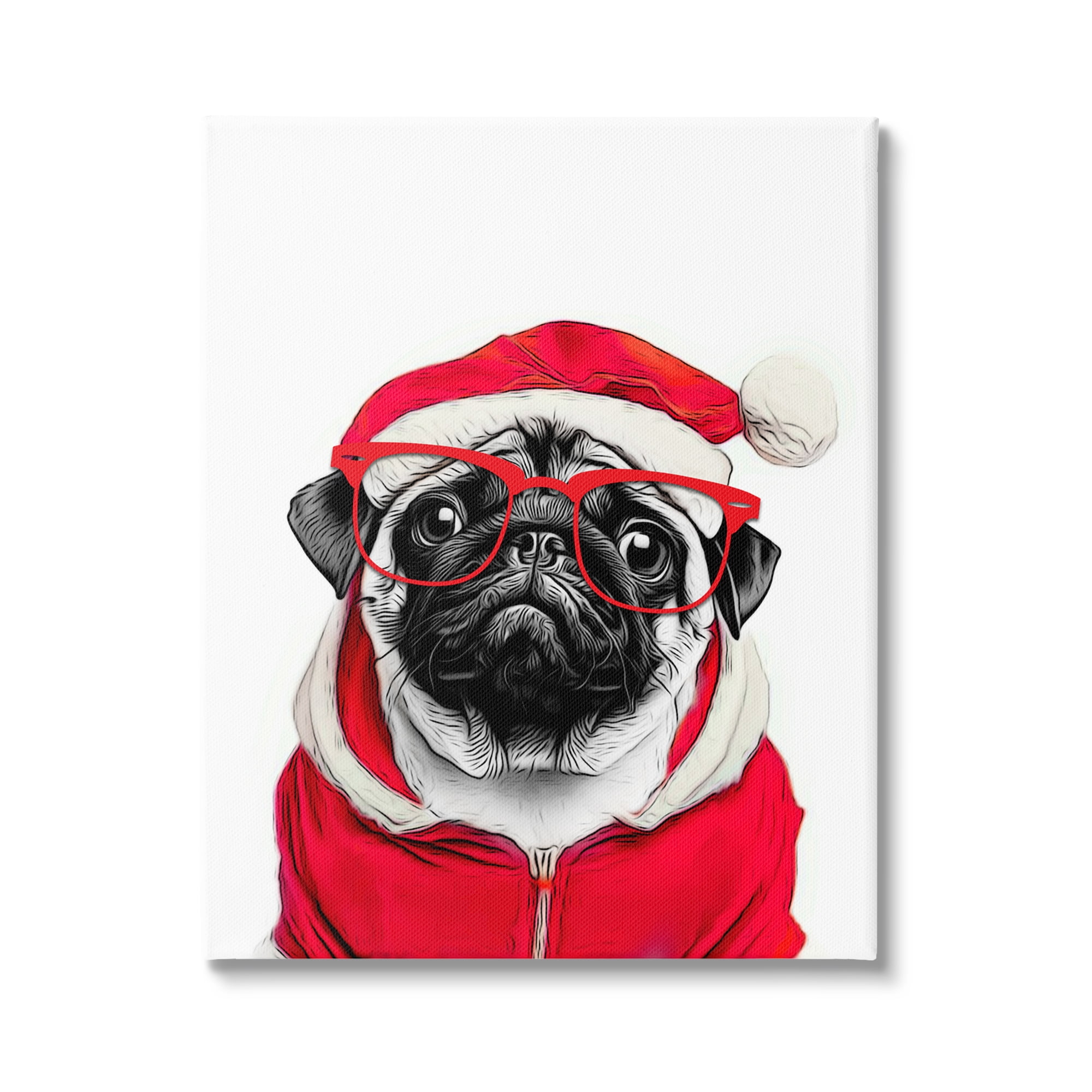 Stupell Industries Pug in Santa Hat Holiday Painting Gallery Wrapped Canvas Art Print Wall Art, 30 x 40