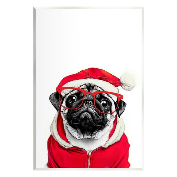 Stupell Industries Pug in Santa Hat Holiday Painting Unframed Art Print Wall Art, 10 x 15