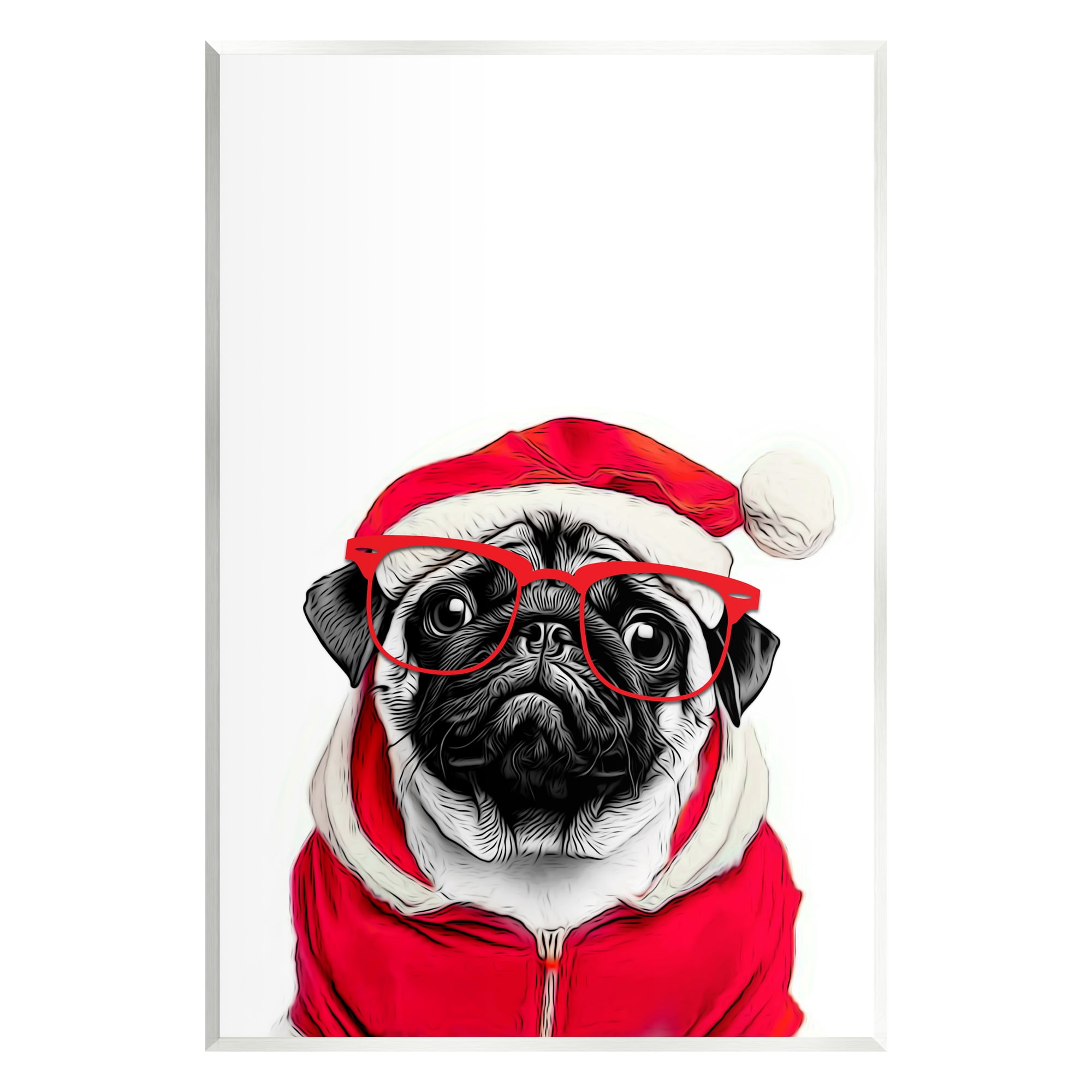 Stupell Industries Pug in Santa Hat Holiday Painting Unframed Art Print Wall Art, 13 x 19