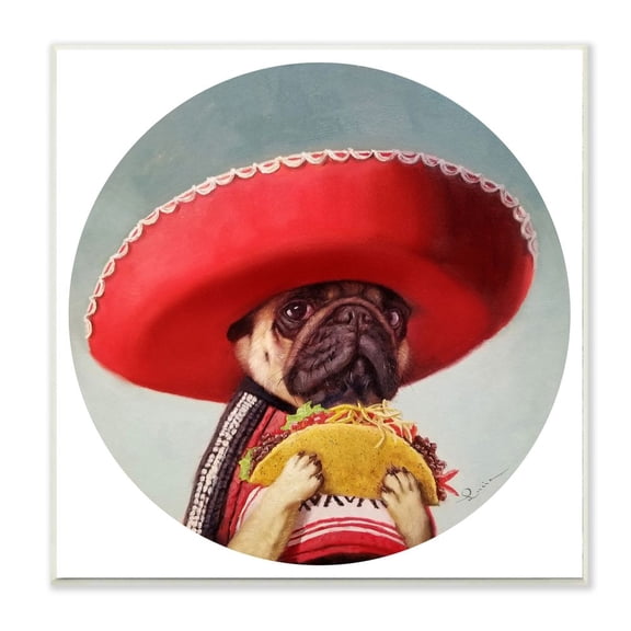 Stupell Industries Pug in Sombrero with Taco Fun Dog Painting Designed by Lucia Heffernan
