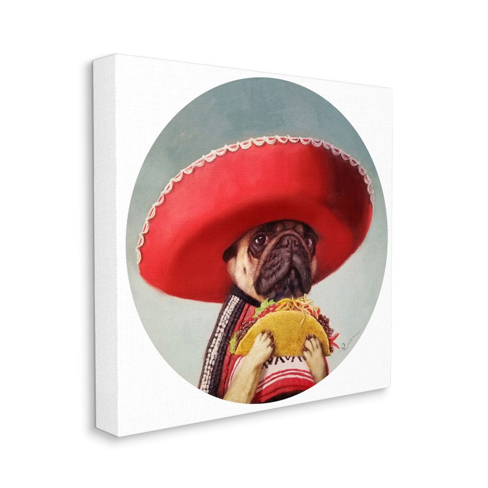 Stupell Industries Pug in Sombrero with Taco Fun Dog Painting Designed by Lucia Heffernan