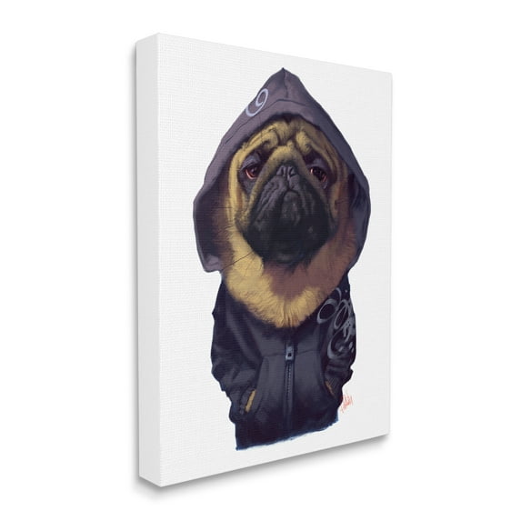 Stupell Industries Pug in Street Wear Urban Fashion Moody Dog Animals & Insects Painting Gallery Wrapped Canvas Print Wall Art, 24 x 30