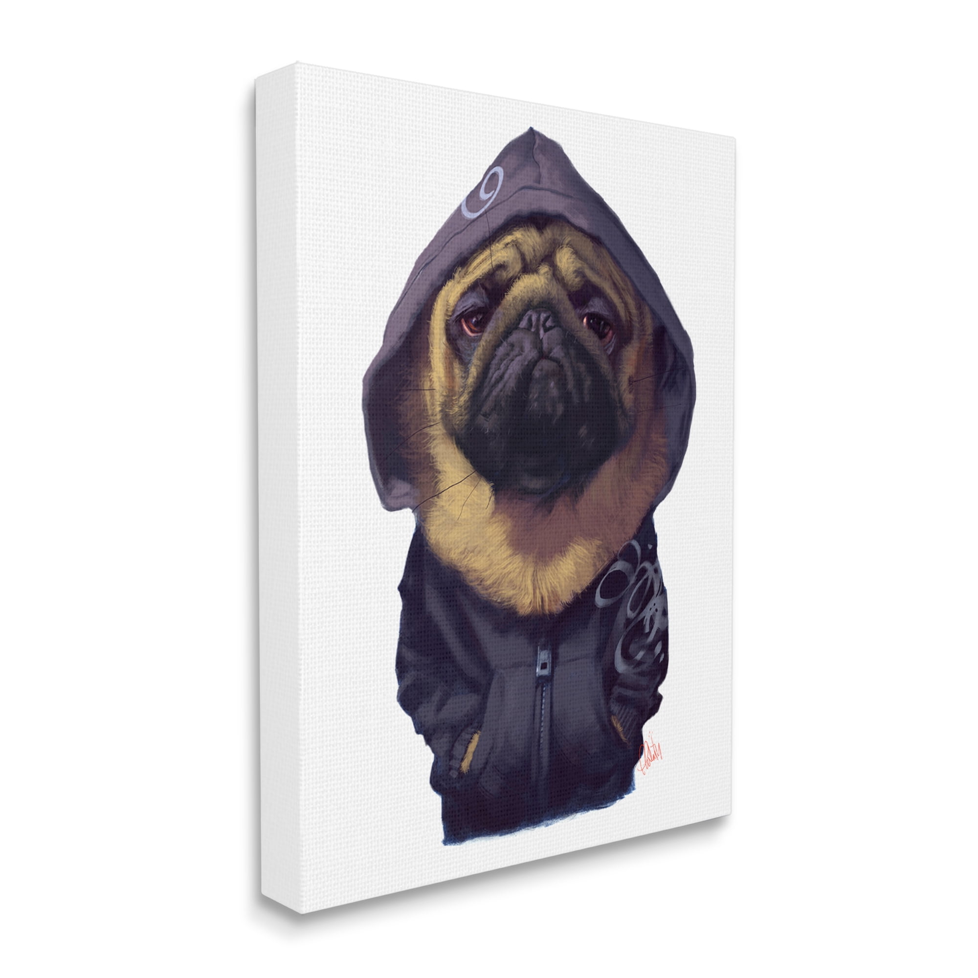 Stupell Industries Pug in Street Wear Urban Fashion Moody Dog Animals & Insects Painting Gallery Wrapped Canvas Print Wall Art, 30 x 40