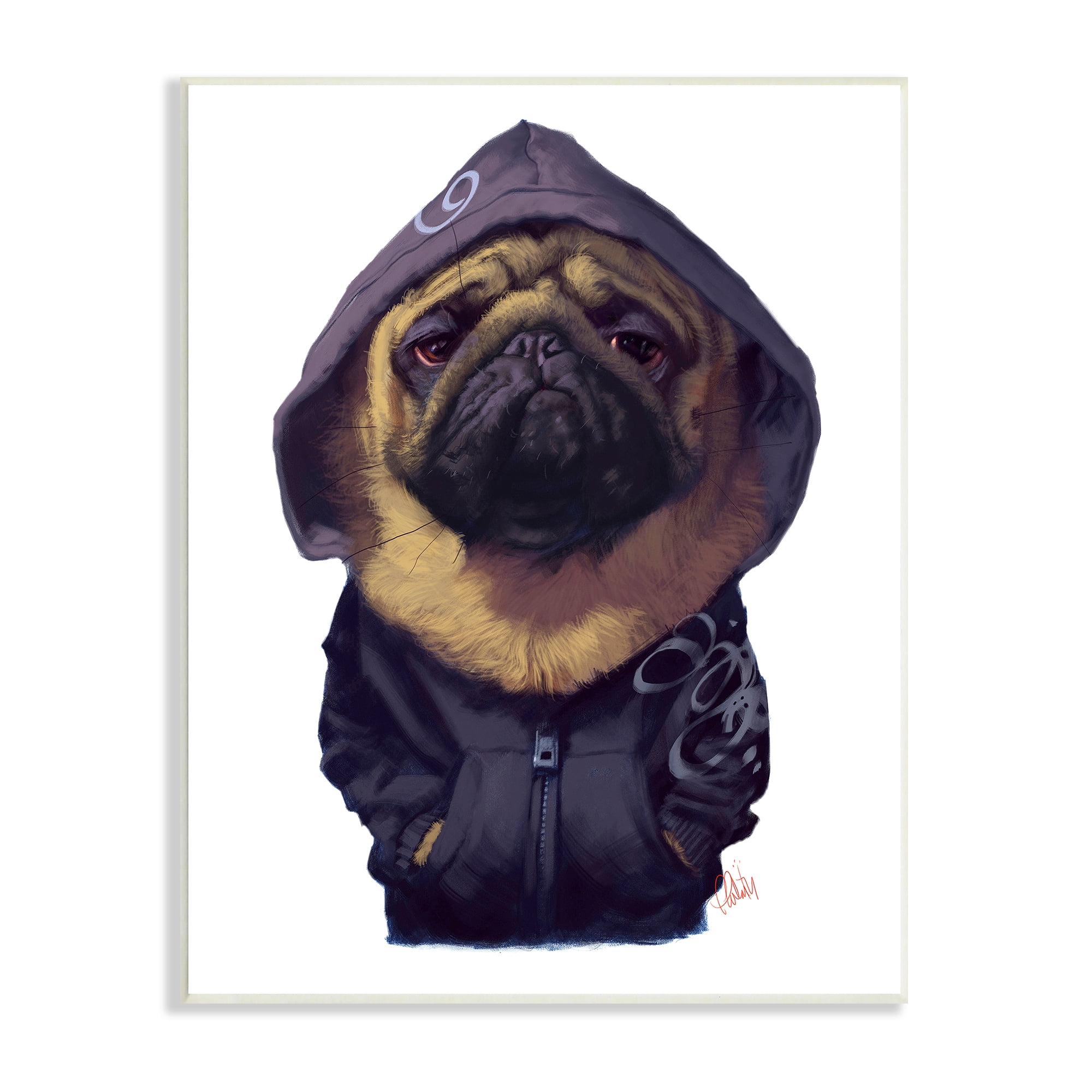 Stupell Industries Pug in Street Wear Urban Fashion Moody Dog Animals & Insects Painting Unframed Art Print Wall Art, 13 x 19