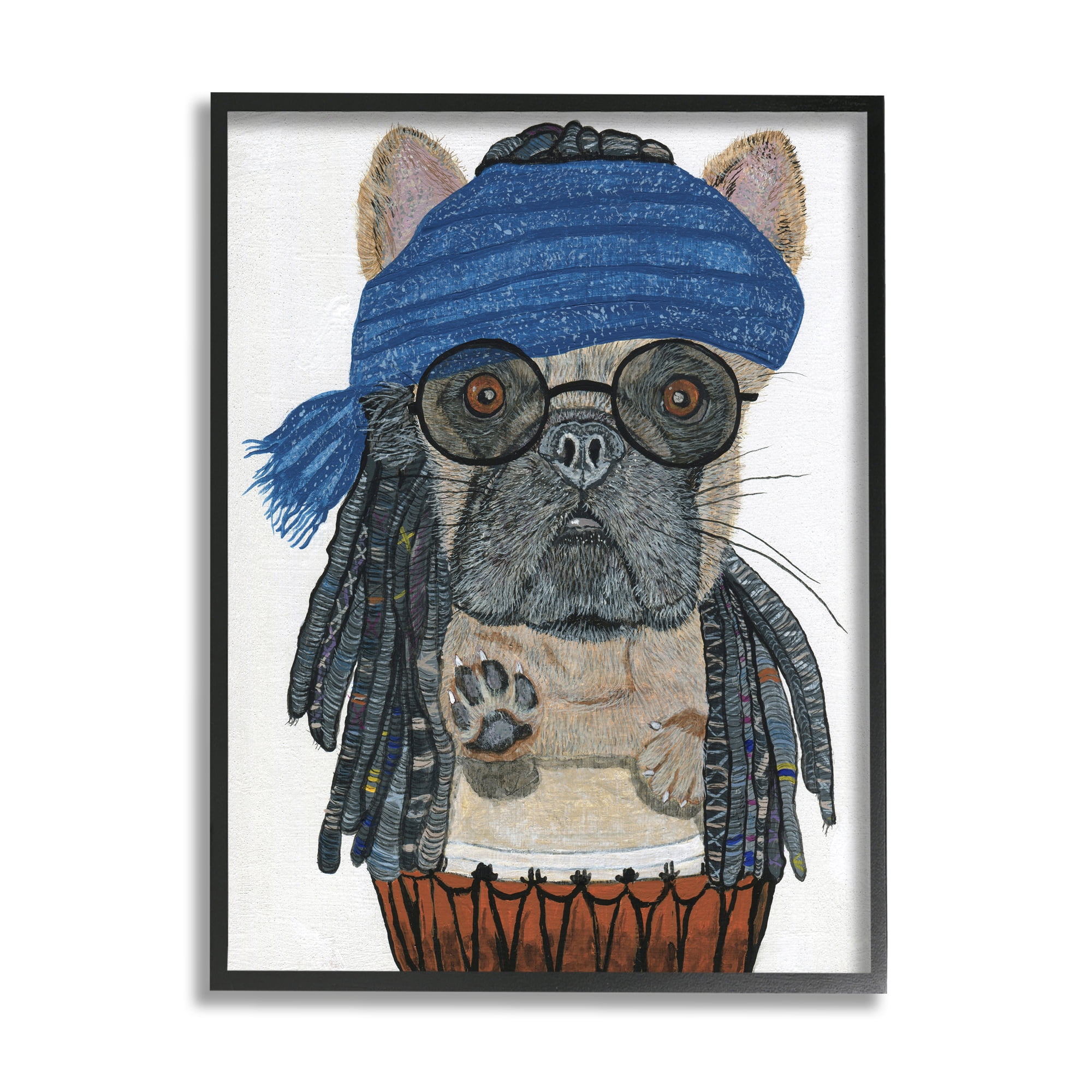 Stupell Industries Pug with Dreads Animals & Insects Painting Black Framed Art Print Wall Art, 16 x 20