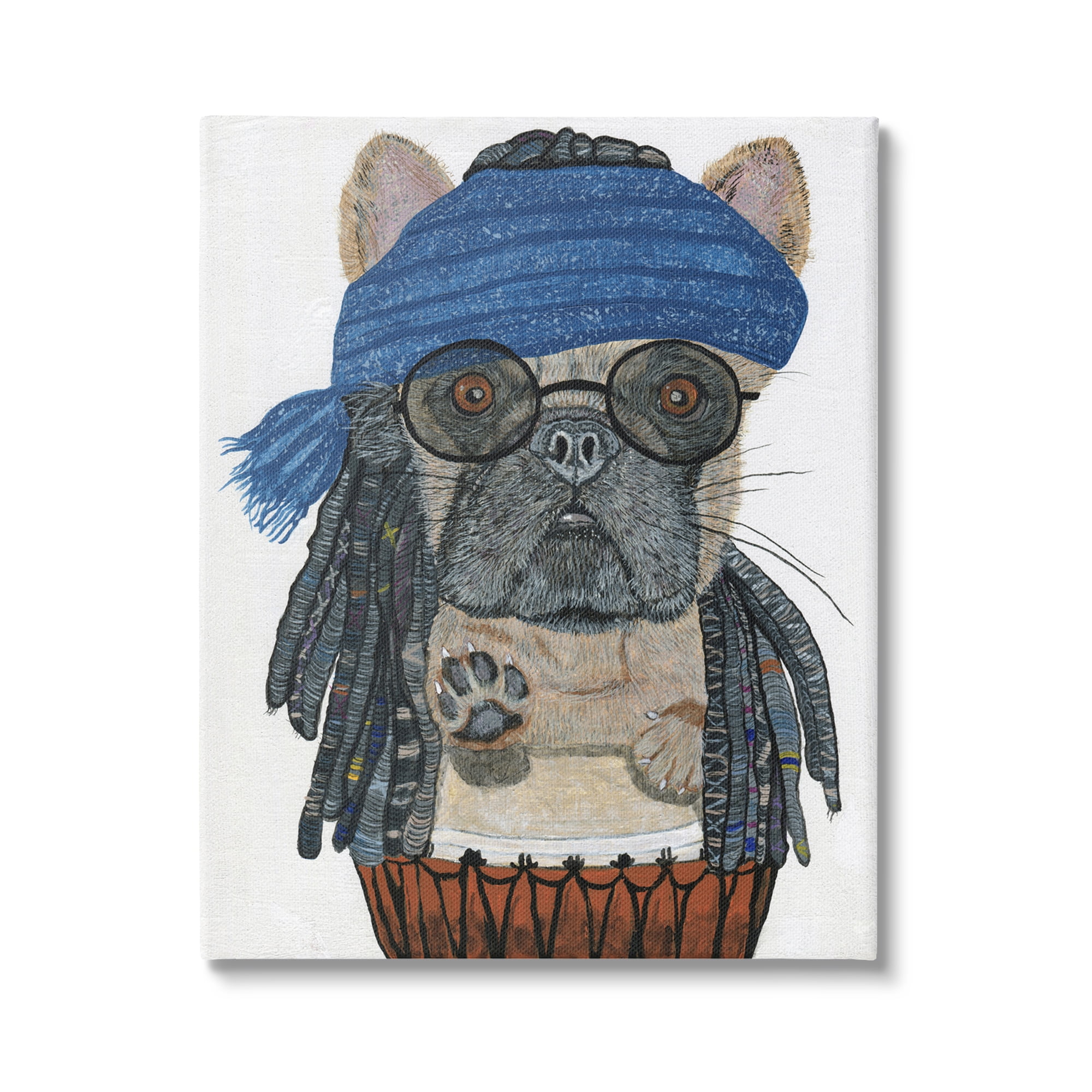 Stupell Industries Pug with Dreads Animals & Insects Painting Gallery Wrapped Canvas Art Print Wall Art, 30 x 40