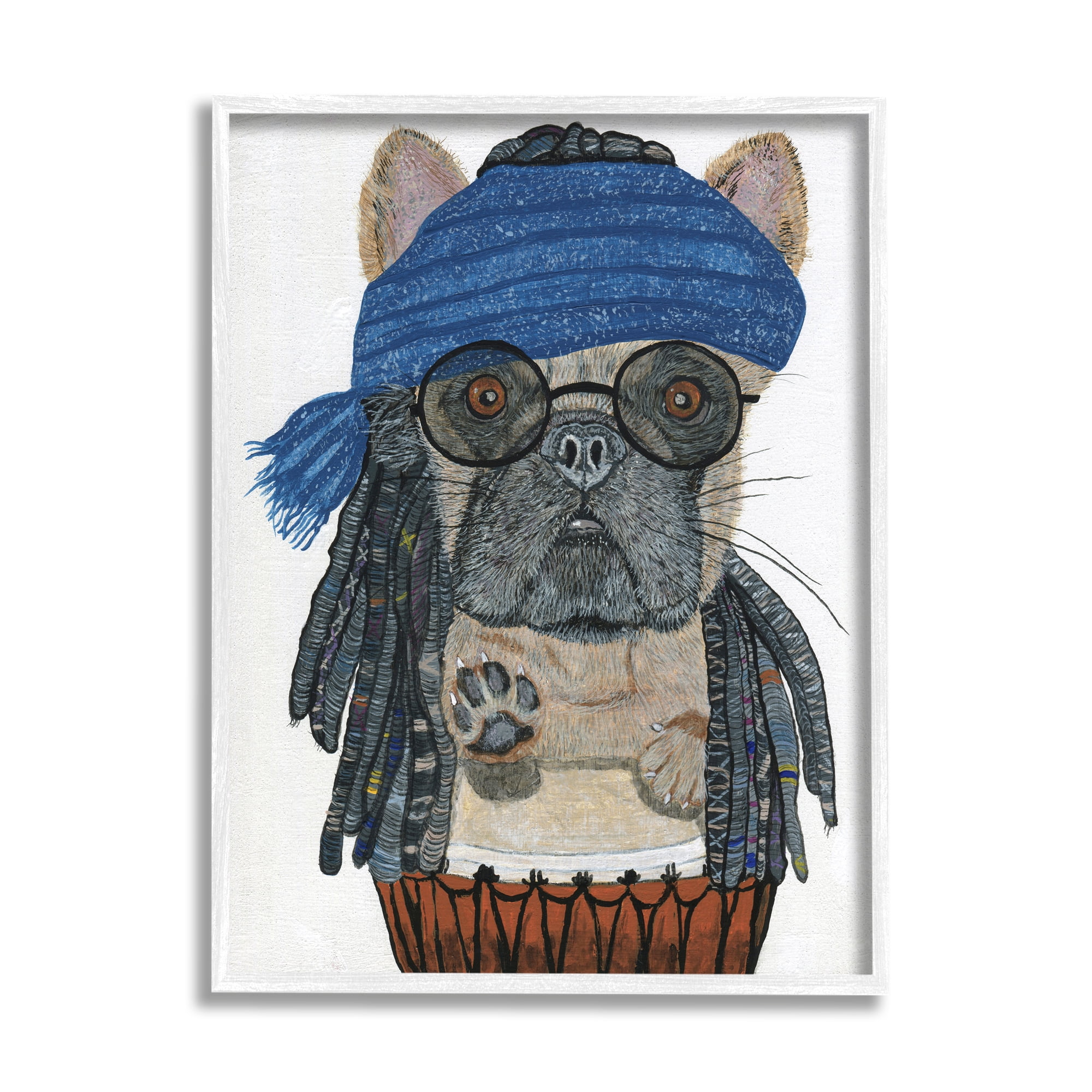 Stupell Industries Pug with Dreads Animals & Insects Painting White Framed Art Print Wall Art, 16 x 20