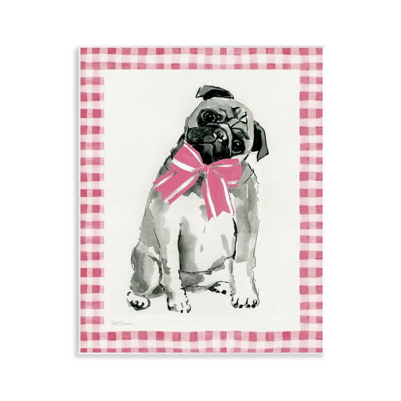 Stupell Industries Pug with Plaid Border Animals Painting Unframed Art Print Wall Art, 11 x 14