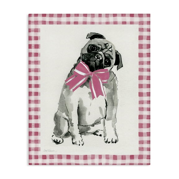 Stupell Industries Pug with Plaid Border Animals Painting Wrapped Canvas Art Print Wall Art, 16 x 20