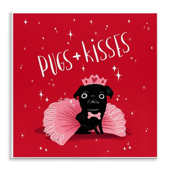 Stupell Industries Pugs & Kisses on Red Animals Painting Unframed Art Print Wall Art, 12 x 12