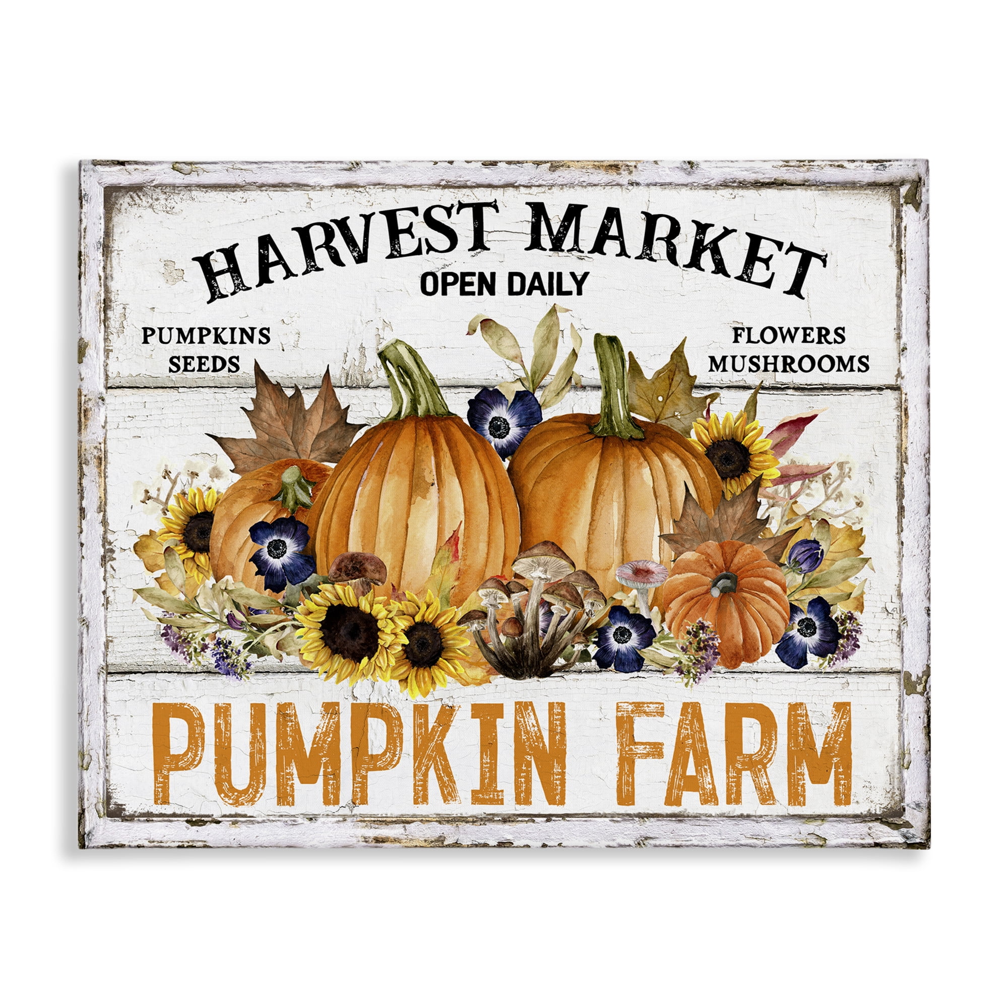 Stupell Industries Pumpkin Farm with Sunflowers Holiday Painting Gallery Wrapped Canvas Art Prints Wall Art, 48 x 36