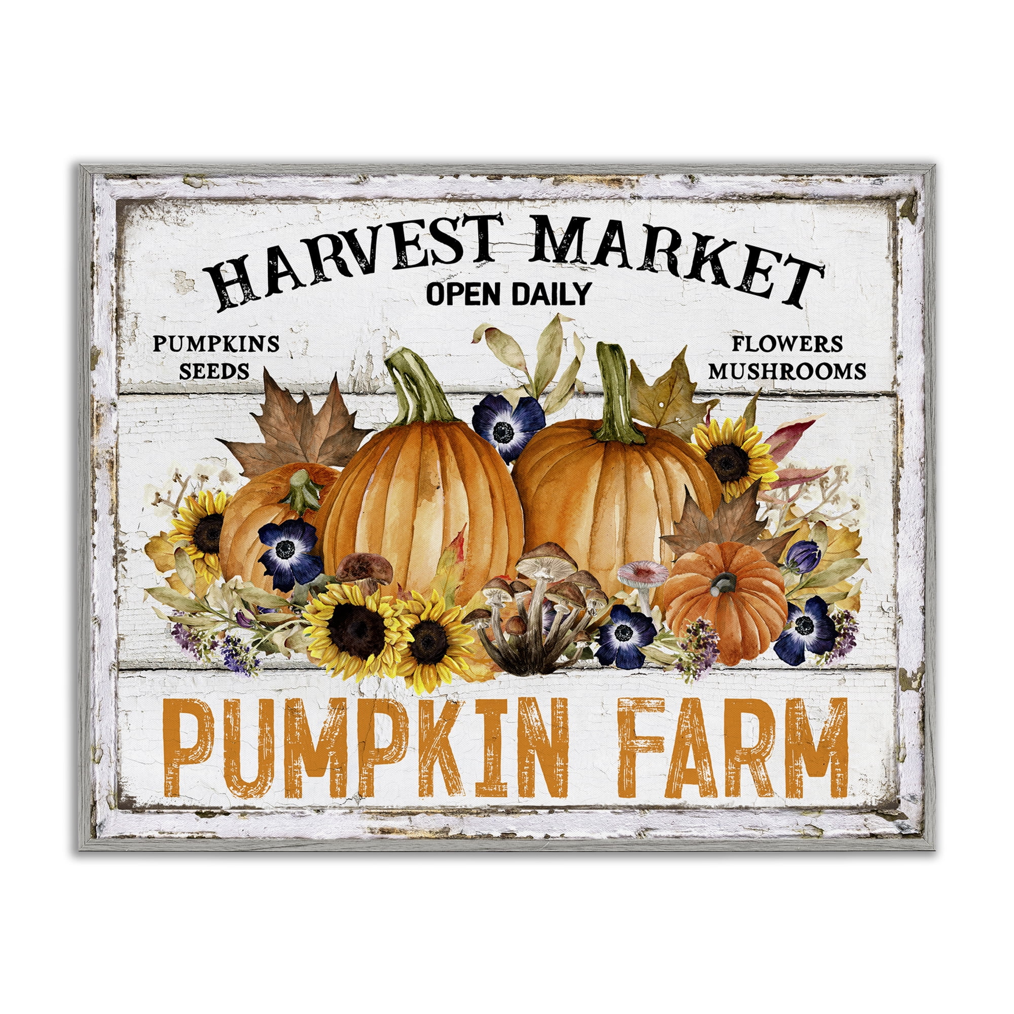 Stupell Industries Pumpkin Farm with Sunflowers Holiday Painting Gray Framed Art Prints Wall Art, 30 x 24