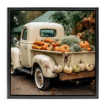 Stupell Industries Pumpkin & Gourd Truck Holiday Painting Black Floater Framed Canvas Art Print Wall Art, 18 x 18