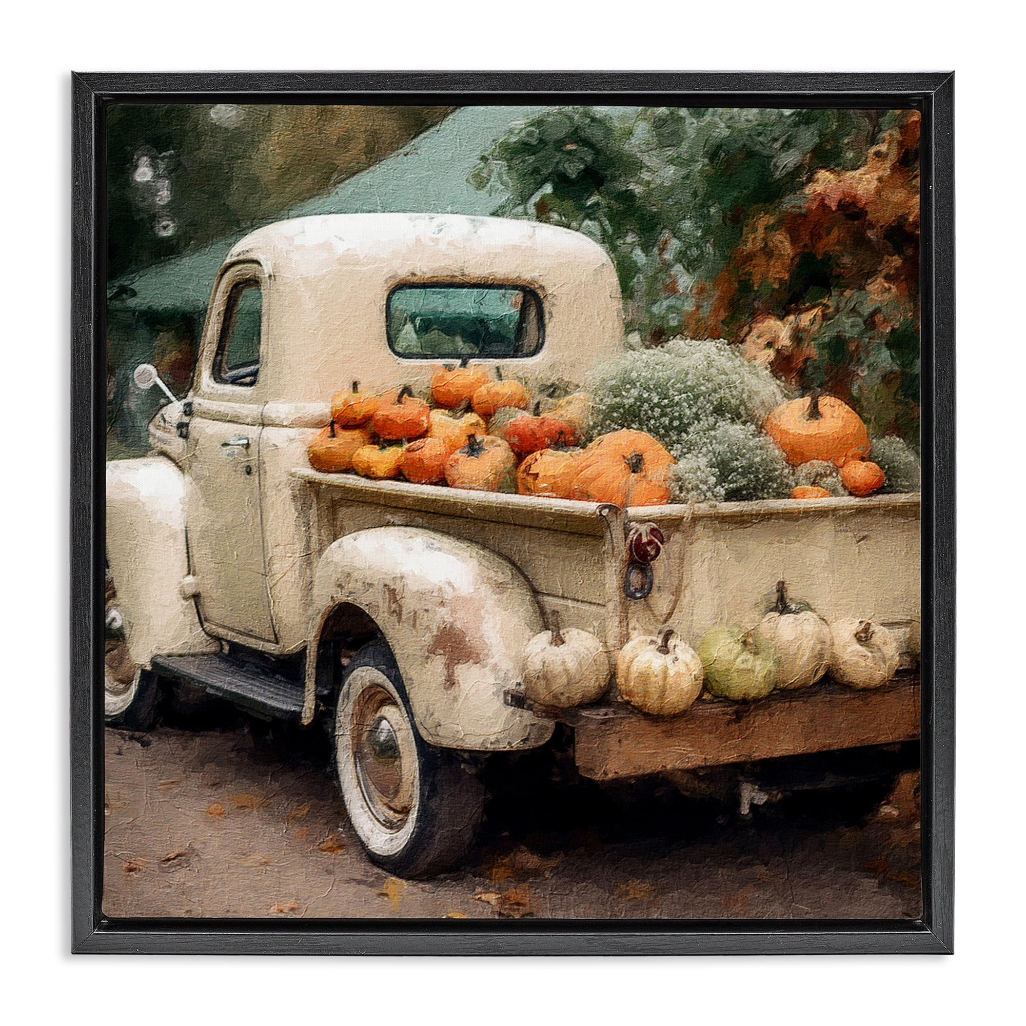Stupell Industries Pumpkin & Gourd Truck Holiday Painting Black Floater Framed Canvas Art Print Wall Art, 25 x 25