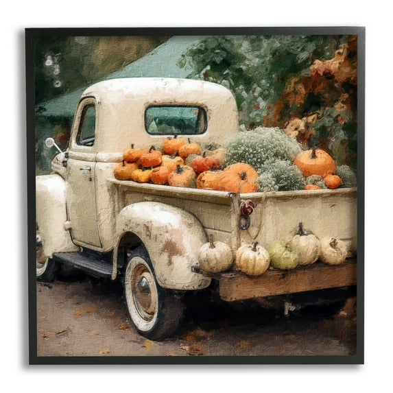 Stupell Industries Pumpkin & Gourd Truck Holiday Painting Black Framed Art Print Wall Art, 24 x 24